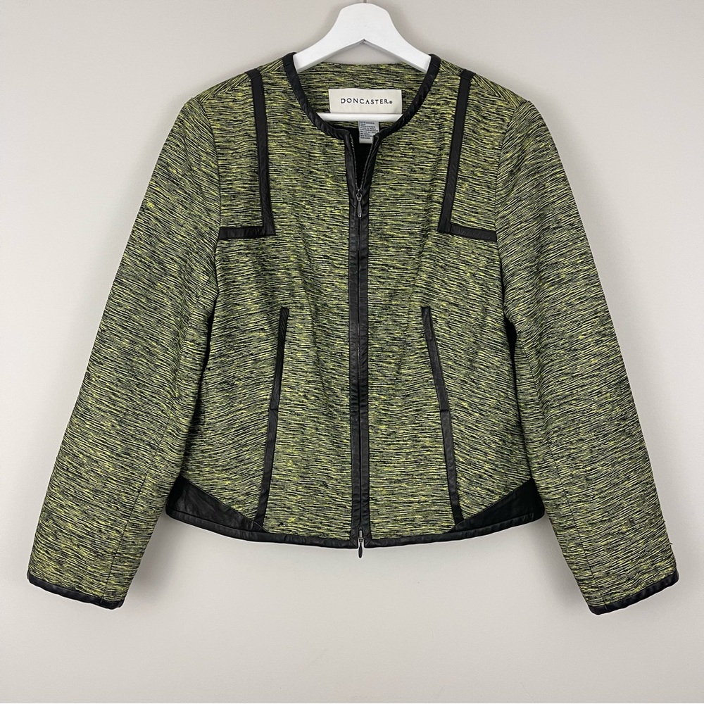 Doncaster Full Zip Silk Neon & Black Leather Detail Blazer